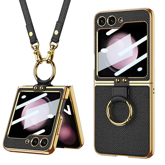 Leather Back Glass Cover with Ring - Z Flip Series