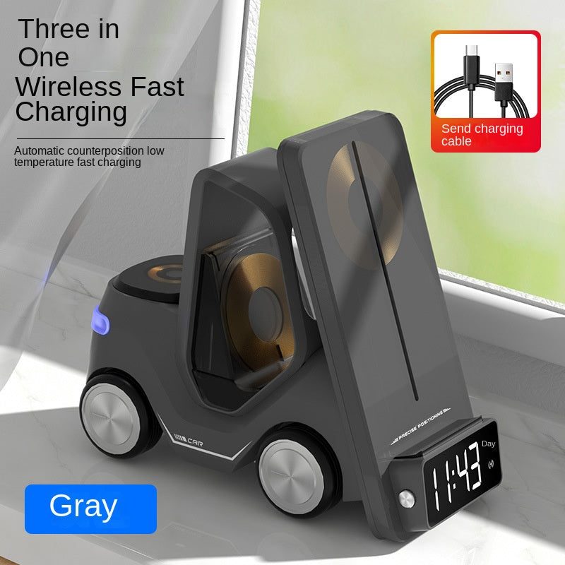 Forklift 3-in-1 QI Magnetic Wireless Charger with Alarm Clock