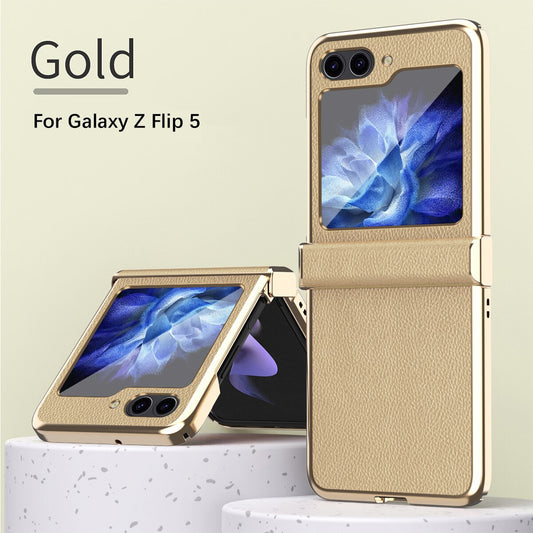 Colorful Electroplated Plain Leather Case - Z Flip 5