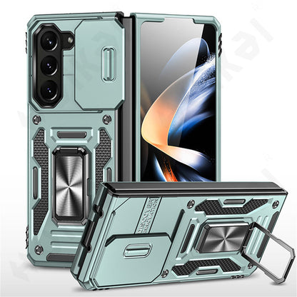 Shockproof  Z Fold 6, 5, 4 Ring Stand Cam Slide Case