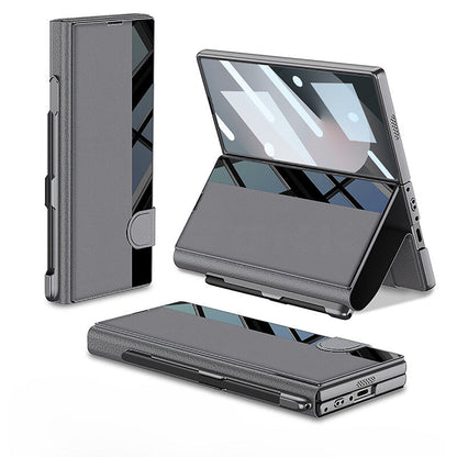 Leather  Z Fold 6, 5 Mirror Window & Pen Slot Case