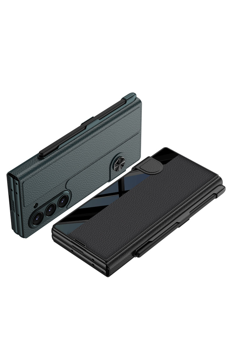 Leather  Z Fold 6, 5 Mirror Window & Pen Slot Case