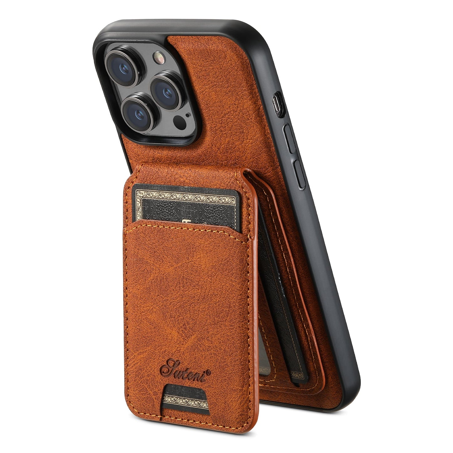 Leather iPhone 16-14 Pro - Detachable Wallet & Camera Protection Case