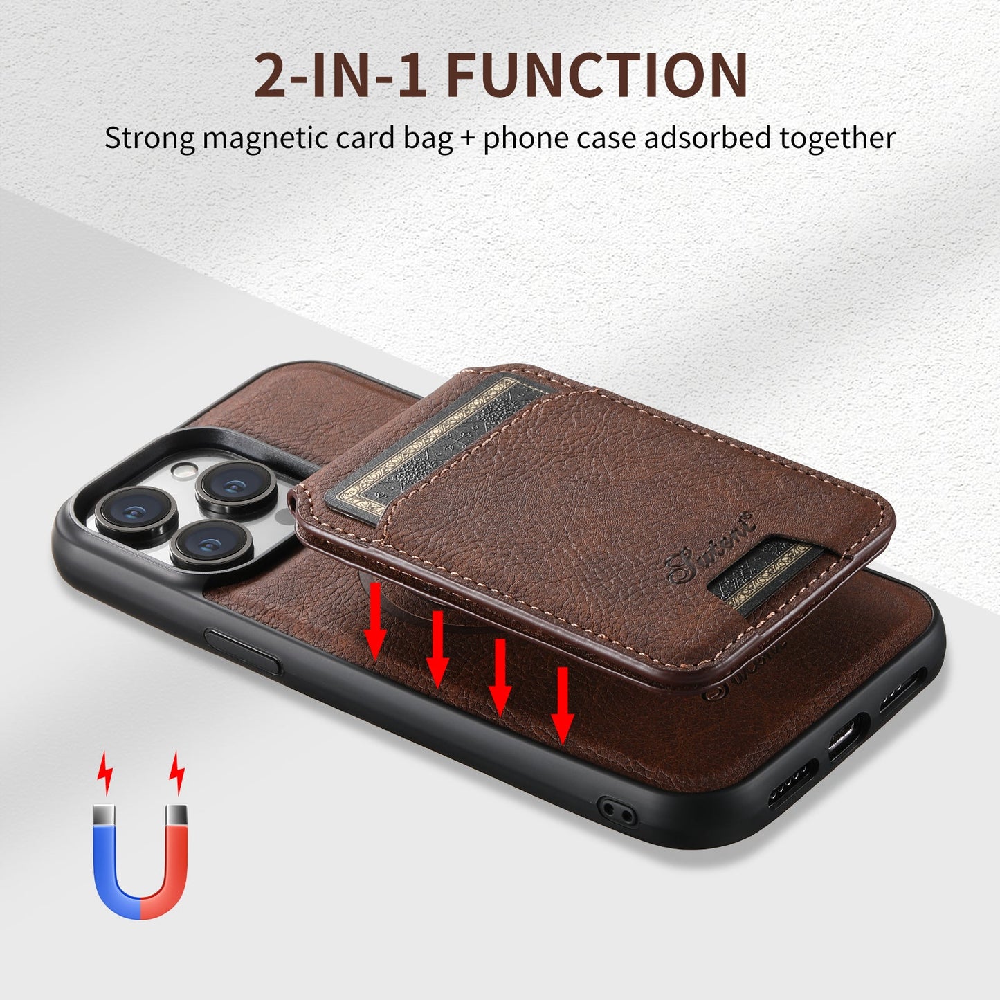 Leather iPhone 16-14 Pro - Detachable Wallet & Camera Protection Case