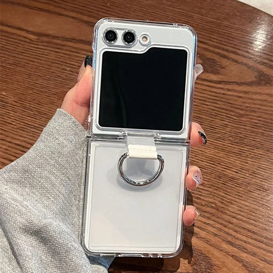 Clear Z Flip 6 Luxury Transparent Ring Holder Case