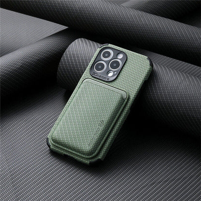 Carbon Fiber Card Holder Magnetic Case For iPhone