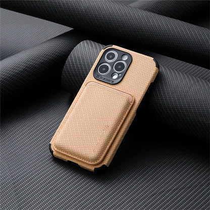 Carbon Fiber Card Holder Magnetic Case For iPhone