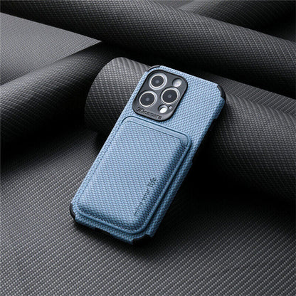 Carbon Fiber Card Holder Magnetic Case For iPhone