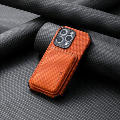 Carbon Fiber Card Holder Magnetic Case For iPhone