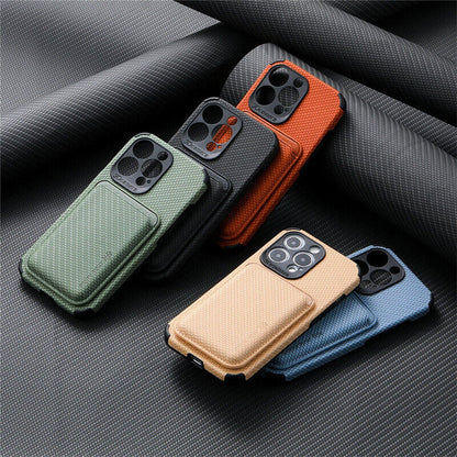 Carbon Fiber Card Holder Magnetic Case For iPhone