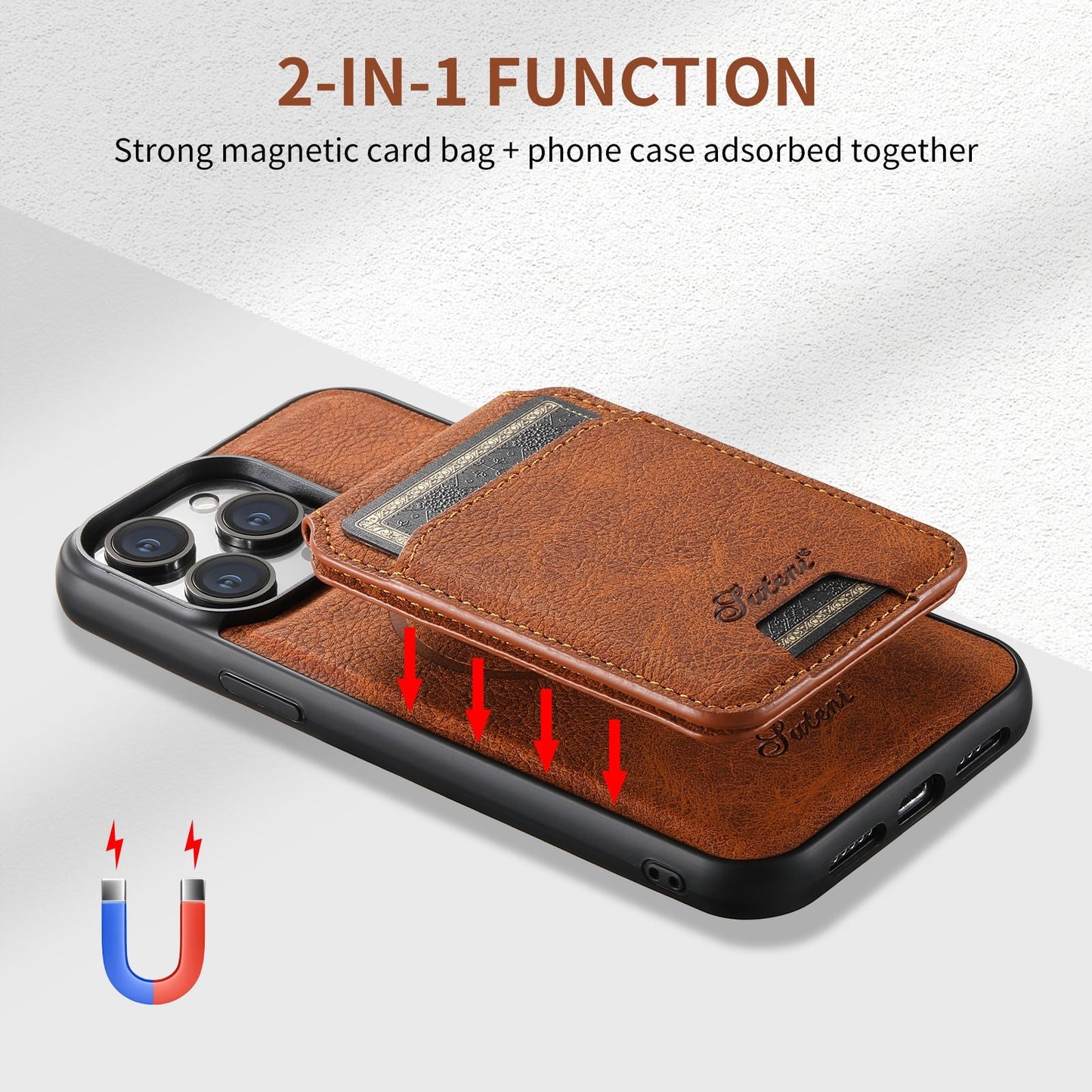 2-in-1 Lychee PU Leather Case for iPhone 15 Series